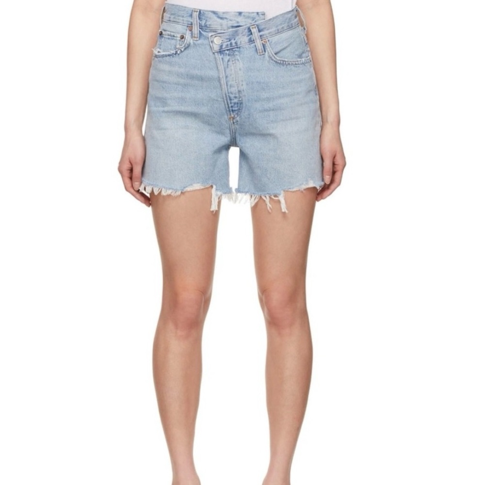 Agolde light wash criss cross denim shorts